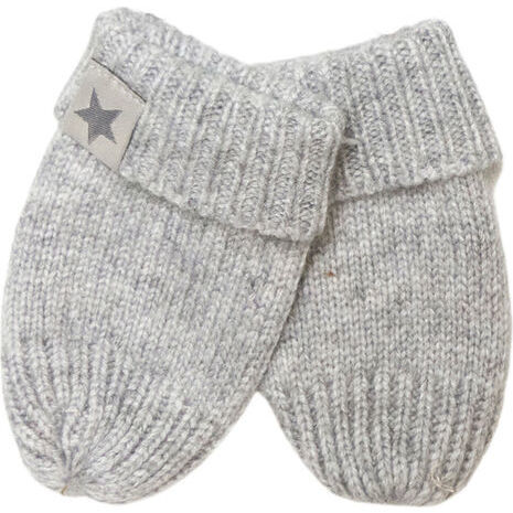 Babys Merino Wool Cashmere Knit Thumb-Less Mittens, Light Grey Melange