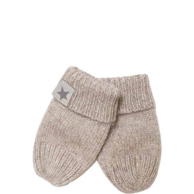 Babys Merino Wool Cashmere Knit Thumb-Less Mittens, Camel