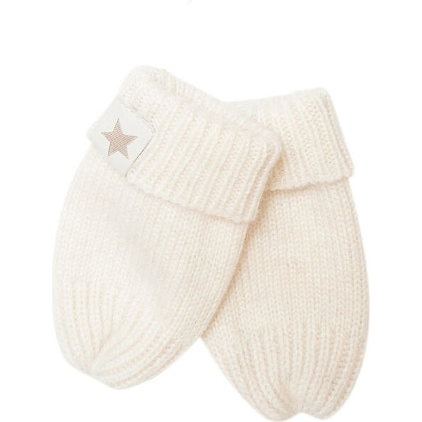 Babys Merino Wool Cashmere Knit Thumb-Less Mittens, Off White