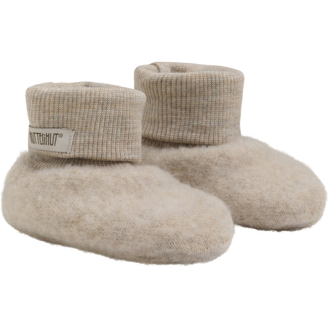 Babys Merino Wool Fleece Ribbed 2-Layer Footies, Camel Melange