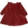 Sophia Corduroy Ruffle Detail Long Sleeve Back Buttons Dress, Cayenne - Dresses - 1 - thumbnail