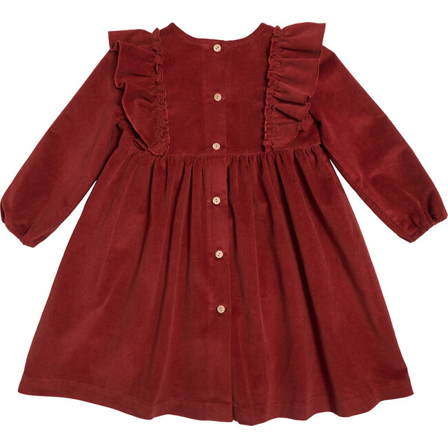 Sophia Corduroy Ruffle Detail Long Sleeve Back Buttons Dress, Cayenne - Dresses - 2