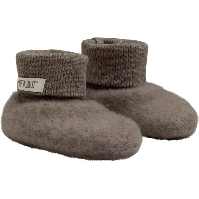 Babys Merino Wool Fleece Ribbed 2-Layer Footies, Brown Melange