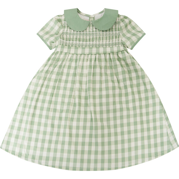 アトリエGG Dress apron(tartancheck) 16 Daphne Gingham Peter Pan Collar Short Sleeve Dress, Green