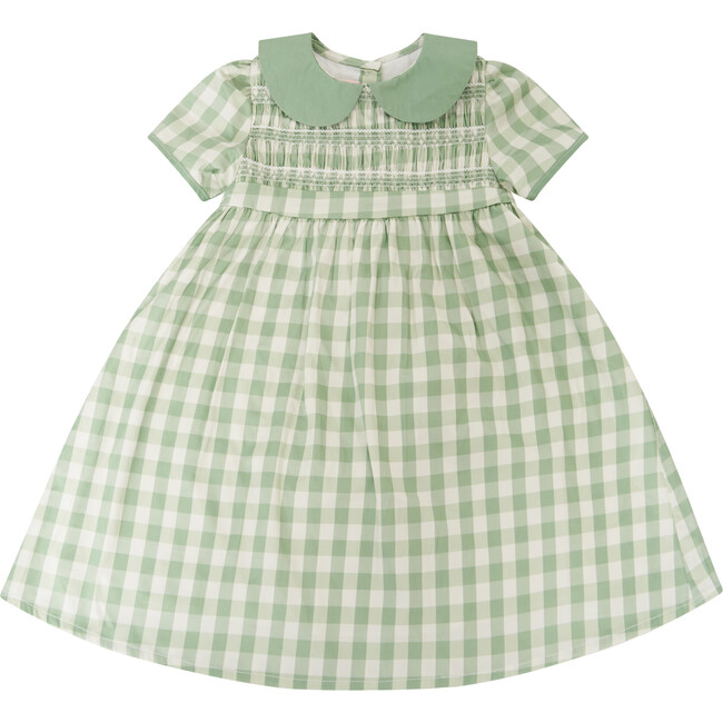 Daphne Gingham Peter Pan Collar Short Sleeve Dress, Green - Dresses - 1