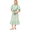 Women's Daphne Gingham Ruffle Neck Short Sleeve Midi Dress, Green - Dresses - 1 - thumbnail