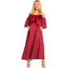 Women's Blair Tartan Short Puff Sleeve Off-Shoulder Dress, Red - Dresses - 1 - thumbnail