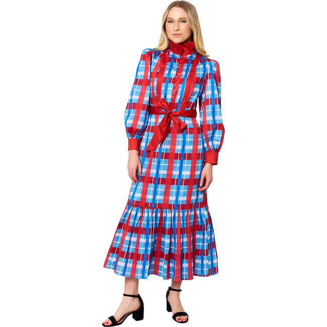 Women's Clara Plaid Ruffle Stand Collar Long Sleeve Dress, Multicolors