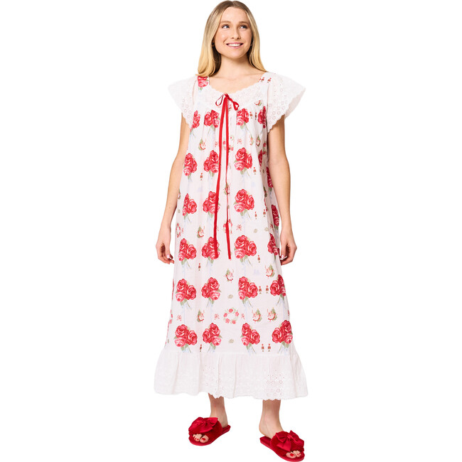 Women's Floral Print Short Sleeve Gown, Nutcracker Garden