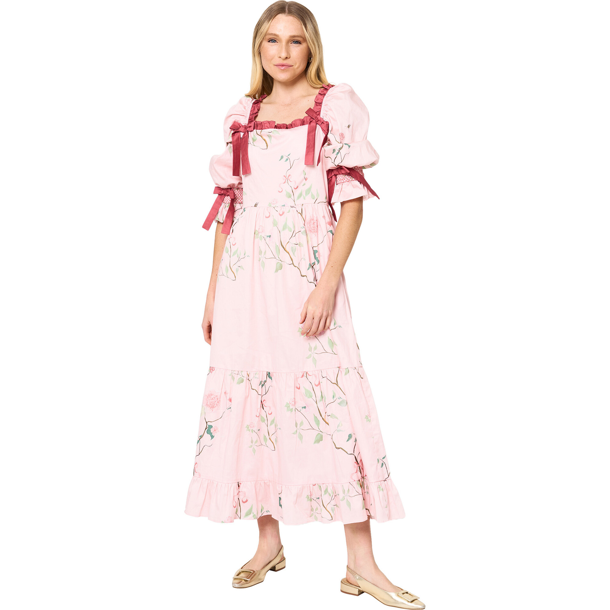 Women's Scarlette Ruffle Neck Short Puff Sleeve Dress, Whimsy Rose - Dresses - 1