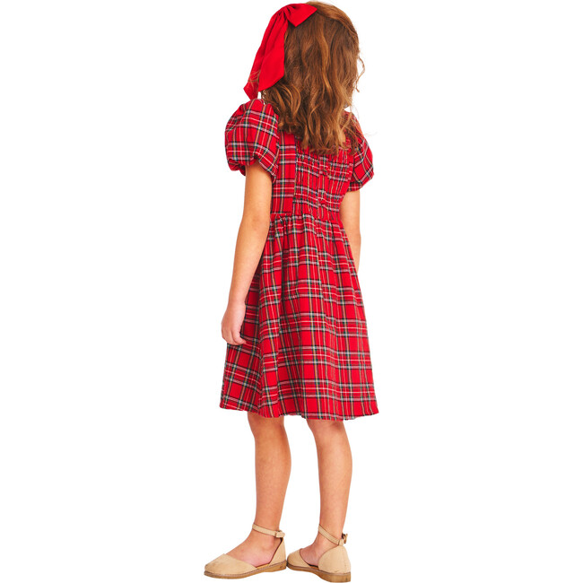 Kylie Tartan Square Neck Short Puff Sleeve Dress, Red - Dresses - 2