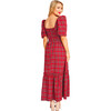 Women's Kylie Tartan Square Neck Short Puff Sleeve Dress, Red - Dresses - 2