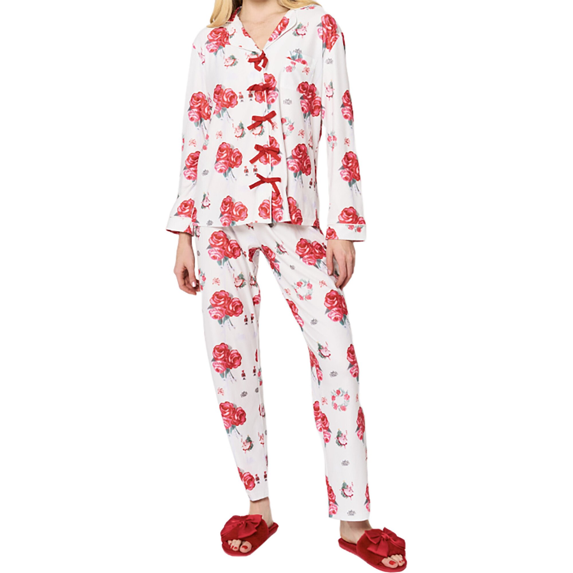 Floral Long Sleeve Shirt Full Leg Pajama Set, Nutcracker
