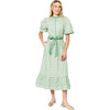 Women's Daphne Gingham Ruffle Neck Short Sleeve Midi Dress, Green - Dresses - 2