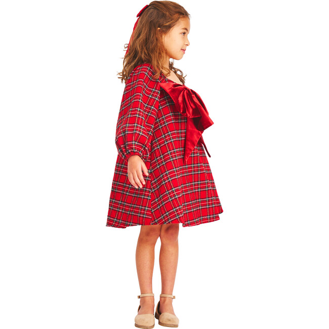 Blair Tartan Short Puff Sleeve Off-Shoulder Dress, Red - Dresses - 3