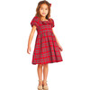 Kylie Tartan Square Neck Short Puff Sleeve Dress, Red - Dresses - 4