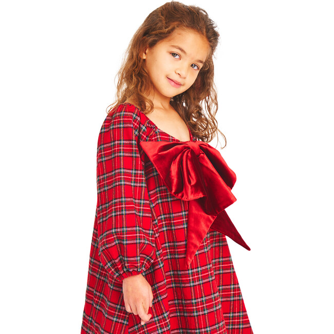 Blair Tartan Short Puff Sleeve Off-Shoulder Dress, Red - Dresses - 4