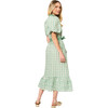 Women's Daphne Gingham Ruffle Neck Short Sleeve Midi Dress, Green - Dresses - 4