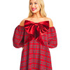 Women's Blair Tartan Short Puff Sleeve Off-Shoulder Dress, Red - Dresses - 4