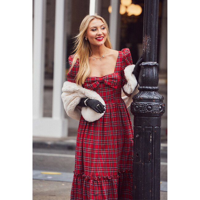 Women's Kylie Tartan Square Neck Short Puff Sleeve Dress, Red - Dresses - 5