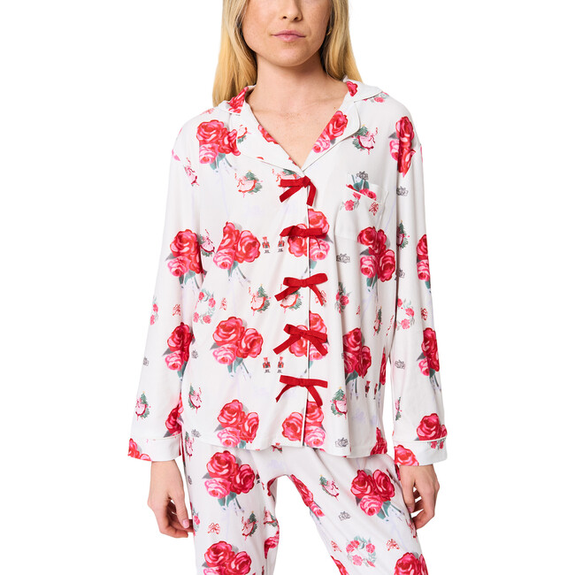 Floral Long Sleeve Shirt Full Leg Pajama Set, Nutcracker Garden - Pajamas - 4