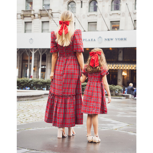 Women's Kylie Tartan Square Neck Short Puff Sleeve Dress, Red - Dresses - 6