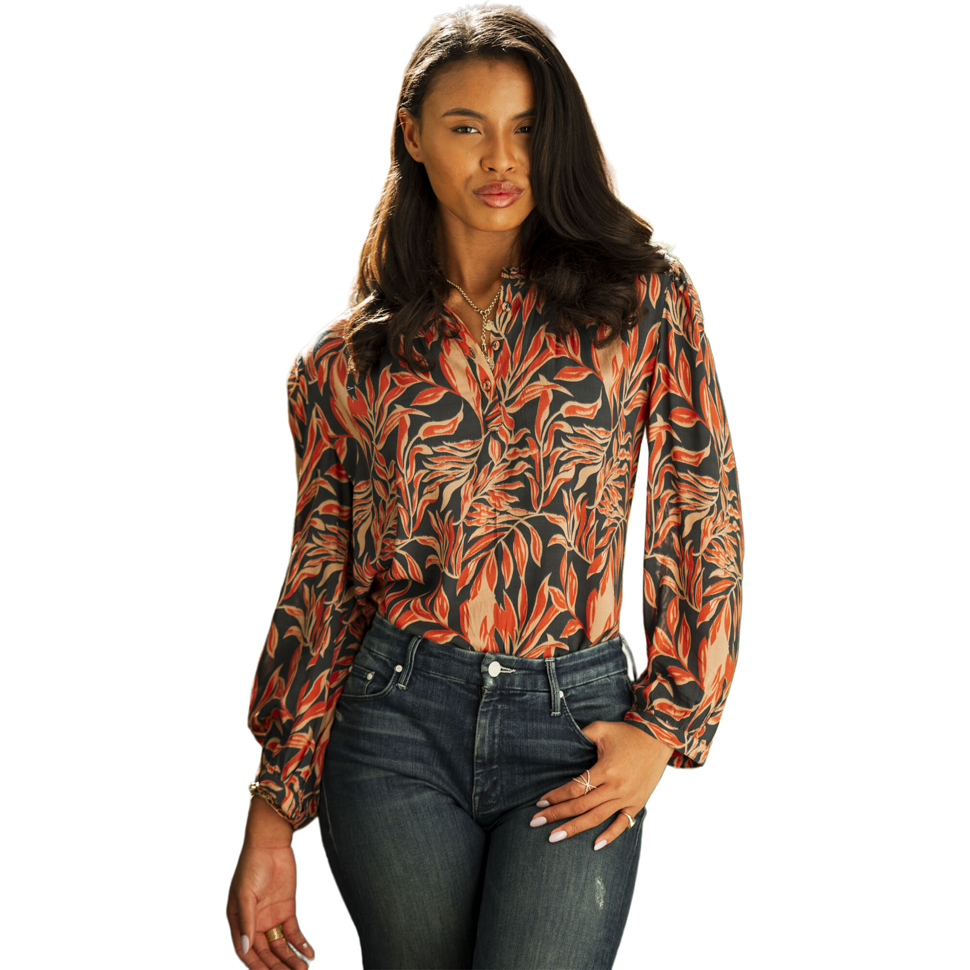 Women's Colorado Long Sleeve Top, Fall Leaves - Blouses - 1