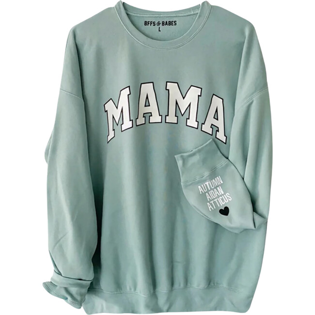 Personalized Women's Mama Love On The Cuff Sweatshirt, Seafoam