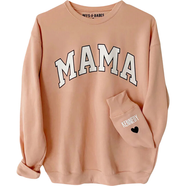 Personalized Women's Mama Love On The Cuff Sweatshirt, Blush