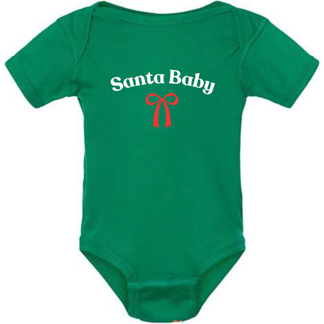 Santa Baby Print Short Sleeve Bodysuit, Green