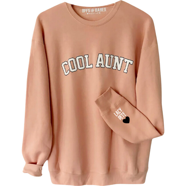 Personalized Women's Cool Aunt Love On The Cuff Sweatshirt, Blush