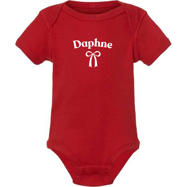 Personalized Print Short Sleeve Bodysuit, Red - Onesies - 2