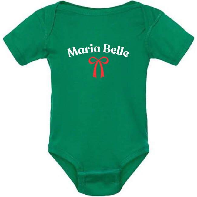 Personalized Print Short Sleeve Bodysuit, Green - Onesies - 2