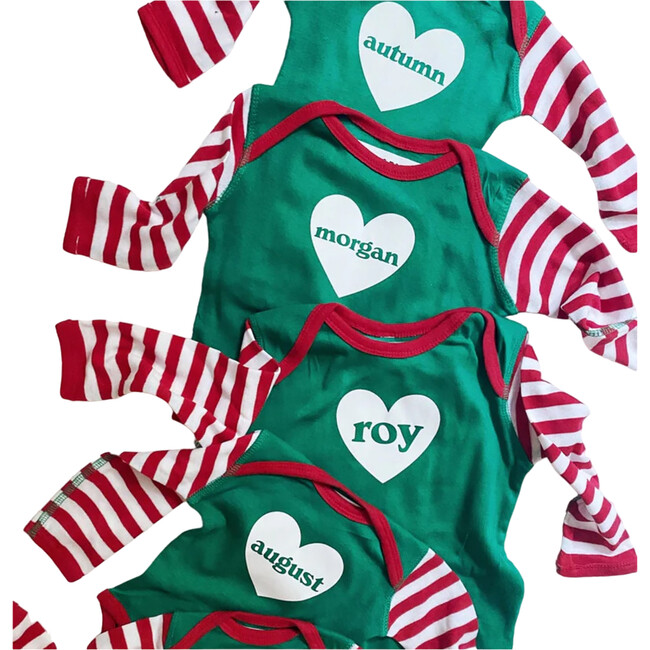 Personalized Holiday Long Sleeve Babesie, Green, Red - Onesies - 2