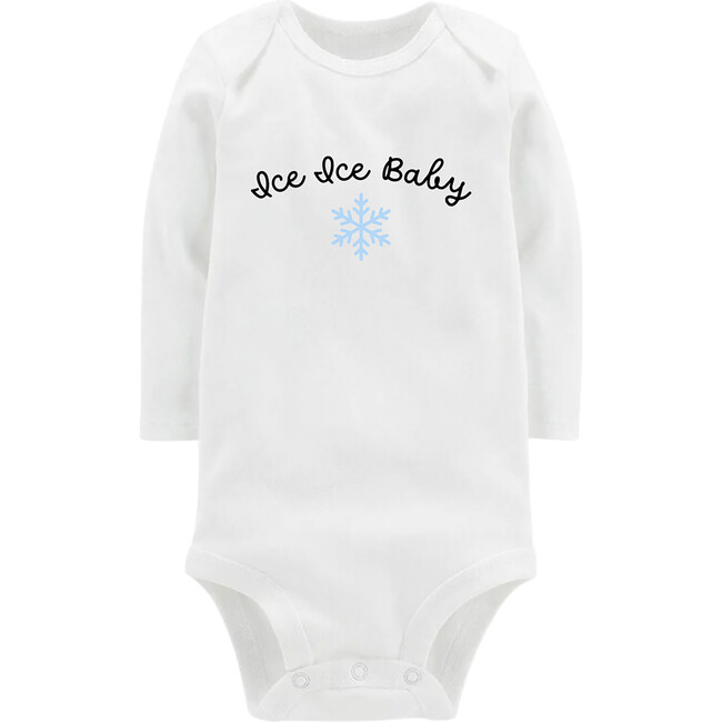 Ice Ice Baby Print Long Sleeve Bodysuit, White