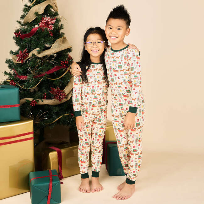 Vintage Kids Christmas Long Sleeve Two-Piece Bamboo Pajama Set - Pajamas - 5