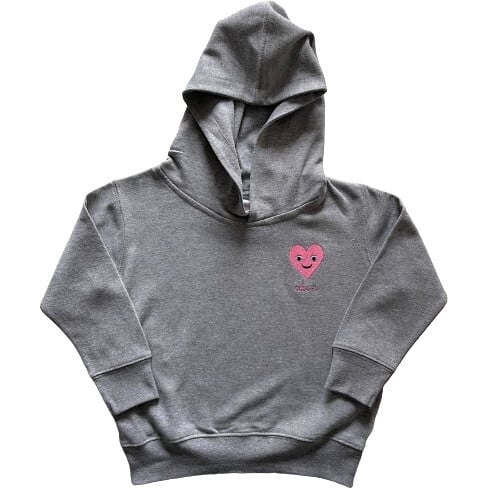 Monogrammable Pink Smiley Heart Kid Hoodie, Grey