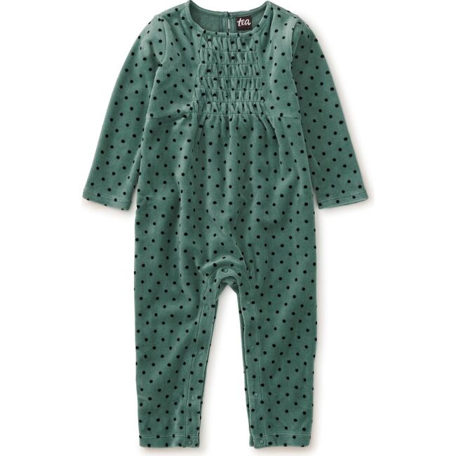 Smocked Baby Romper, Dot in Sagebrush - Rompers - 1