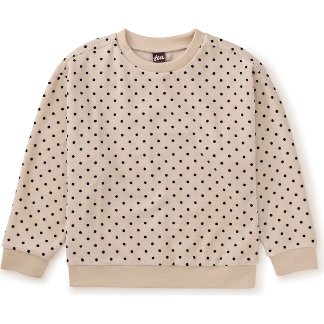 Relaxed Velour Pullover, Dot in Almond - Sweatshirts - 1