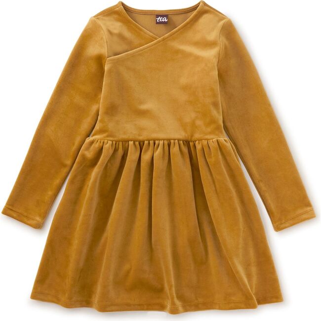 Velour Wrap Neck Dress, Chestnut - Dresses - 1