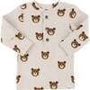 Teddy Bear Face Print Elbow Patch Henley, Malt - Shirts - 1 - thumbnail