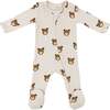 Teddy Bear Face Print Zipper Footie, Malt - Footie Pajamas - 1 - thumbnail