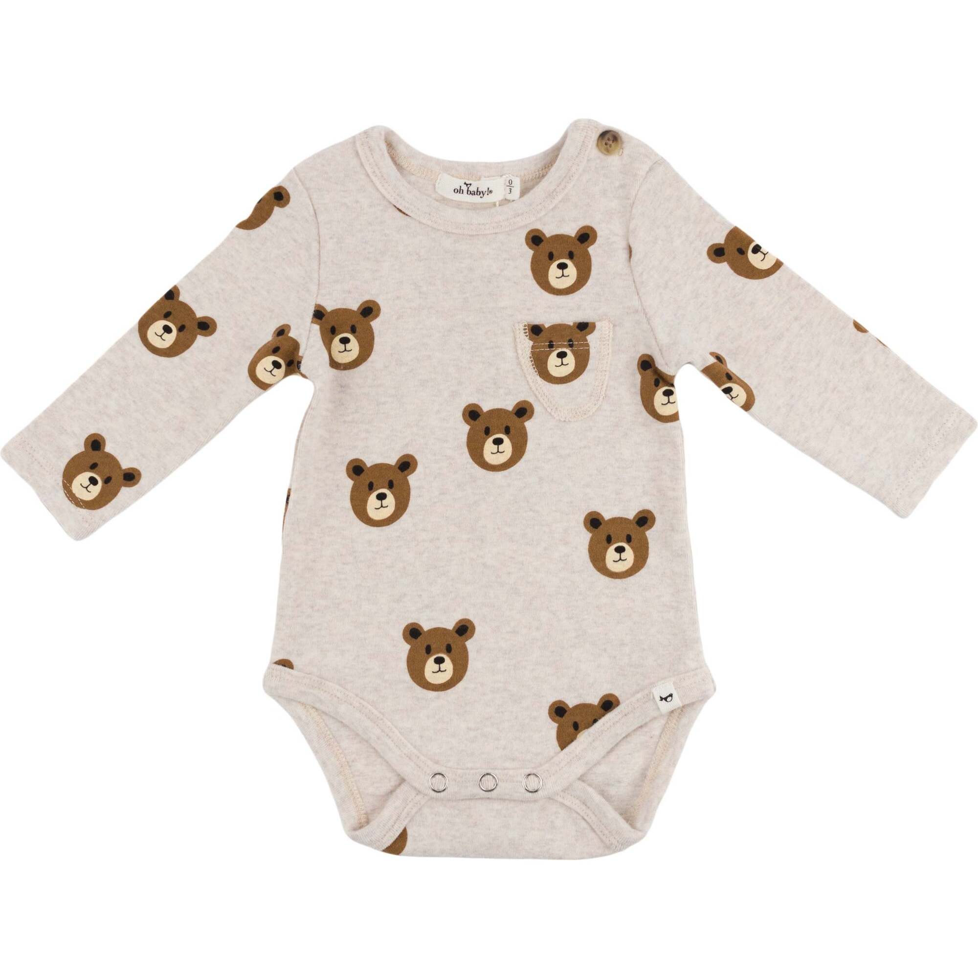 Teddy Bear Face Print Pocket Onesie, Malt - Onesies - 1