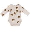 Teddy Bear Face Print Pocket Onesie, Malt - Onesies - 1 - thumbnail