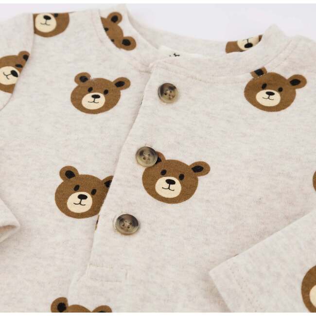 Teddy Bear Face Print Elbow Patch Henley, Malt - Shirts - 2