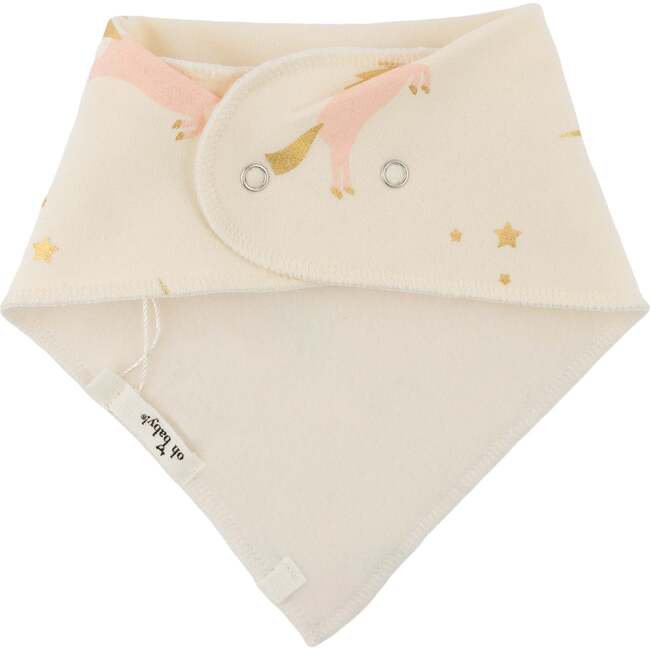 Unicorn Print French Terry Bandana Bib, Vanilla - Bibs - 2