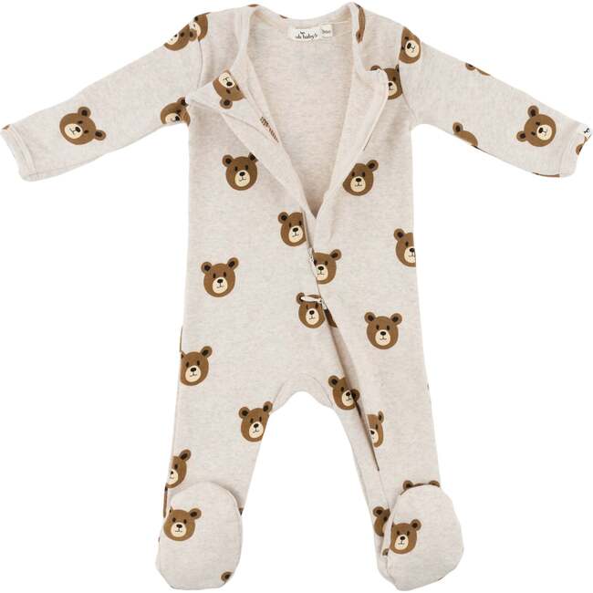 Teddy Bear Face Print Zipper Footie, Malt - Footie Pajamas - 2