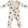 Teddy Bear Face Print Zipper Footie, Malt - Footie Pajamas - 2