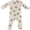 Teddy Bear Face Print Zipper Footie, Malt - Footie Pajamas - 3