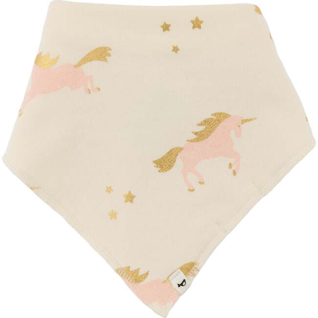 Unicorn Print French Terry Bandana Bib, Vanilla - Bibs - 4